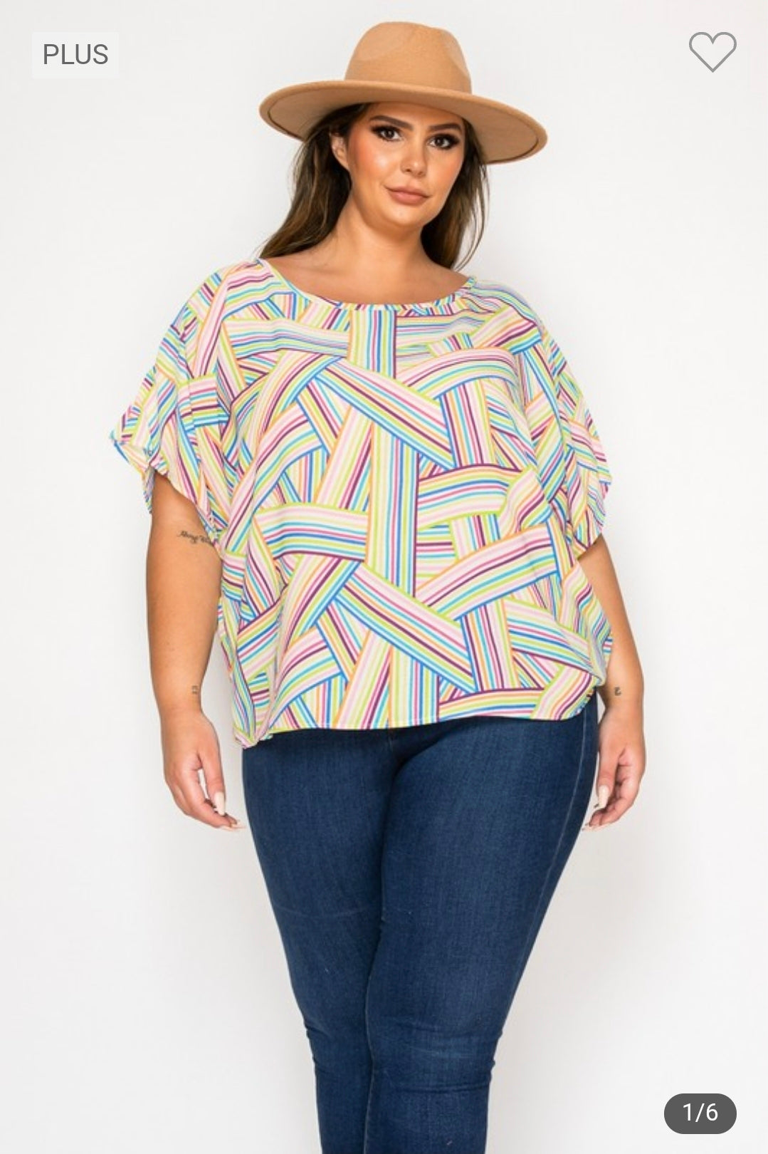 Plus size short sleeves multi print top