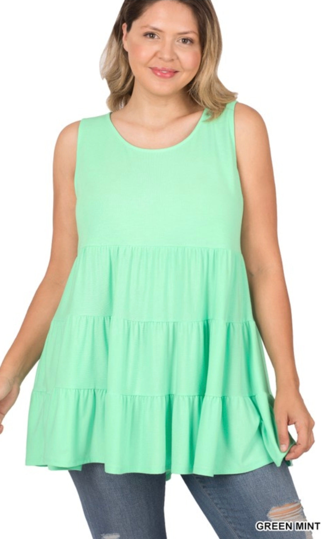 Plus sleeveless Tiered ruffle tunic
