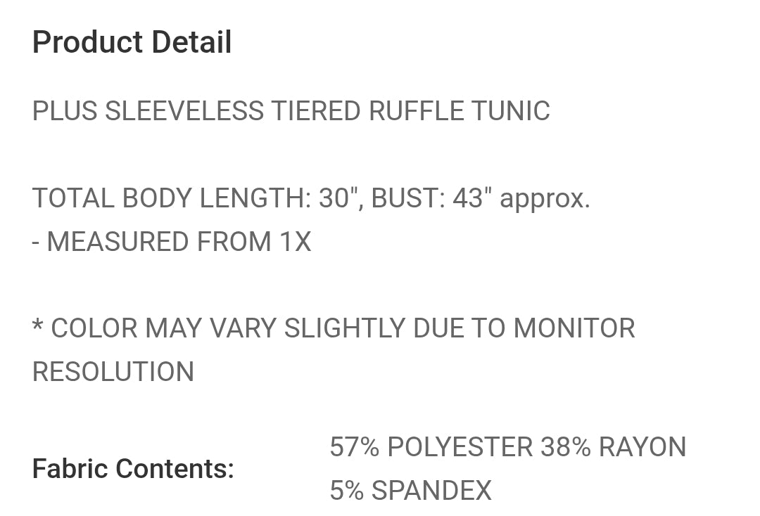 Plus sleeveless Tiered ruffle tunic