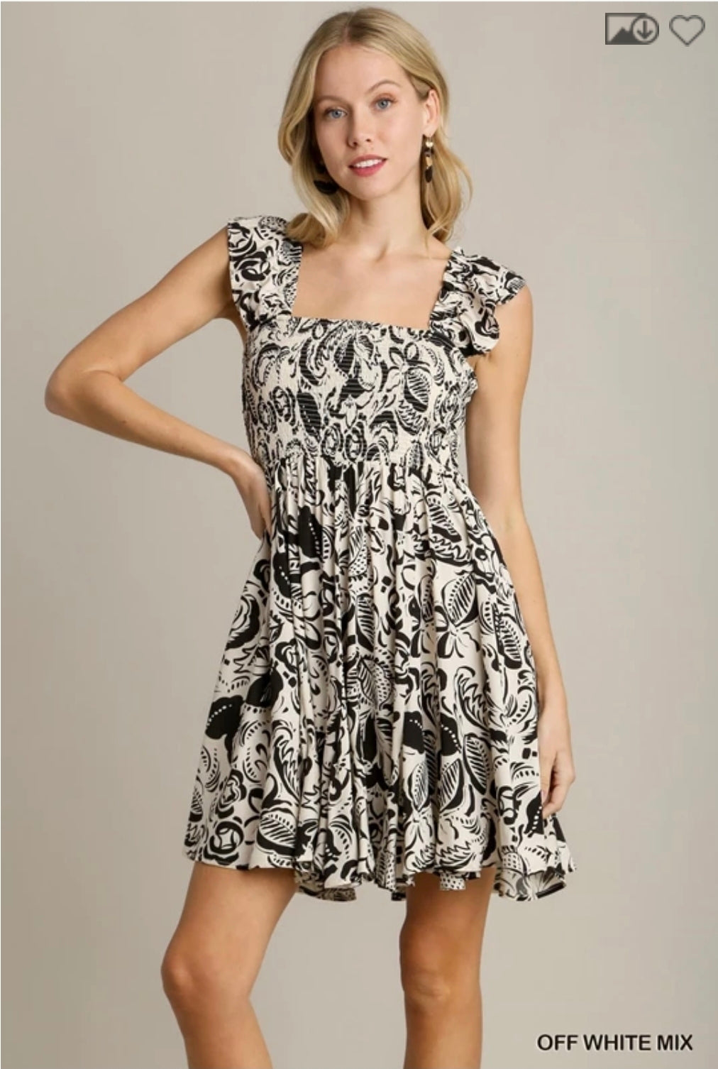 Two tone floral print dress with ruffle trim