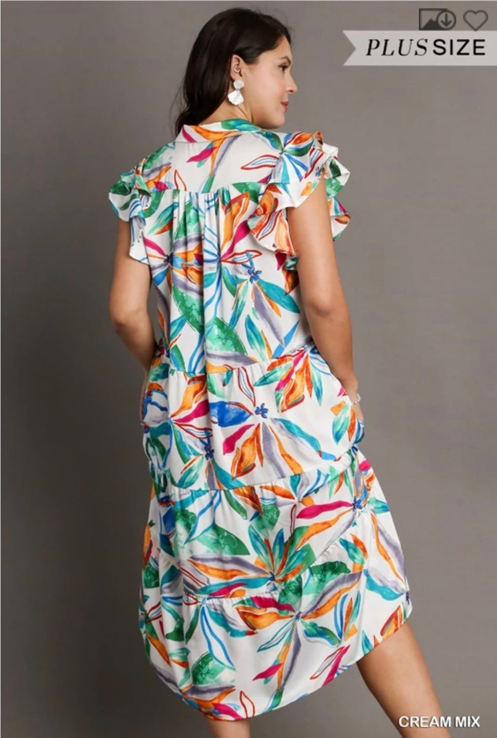 Leaf print Tiered midi dress