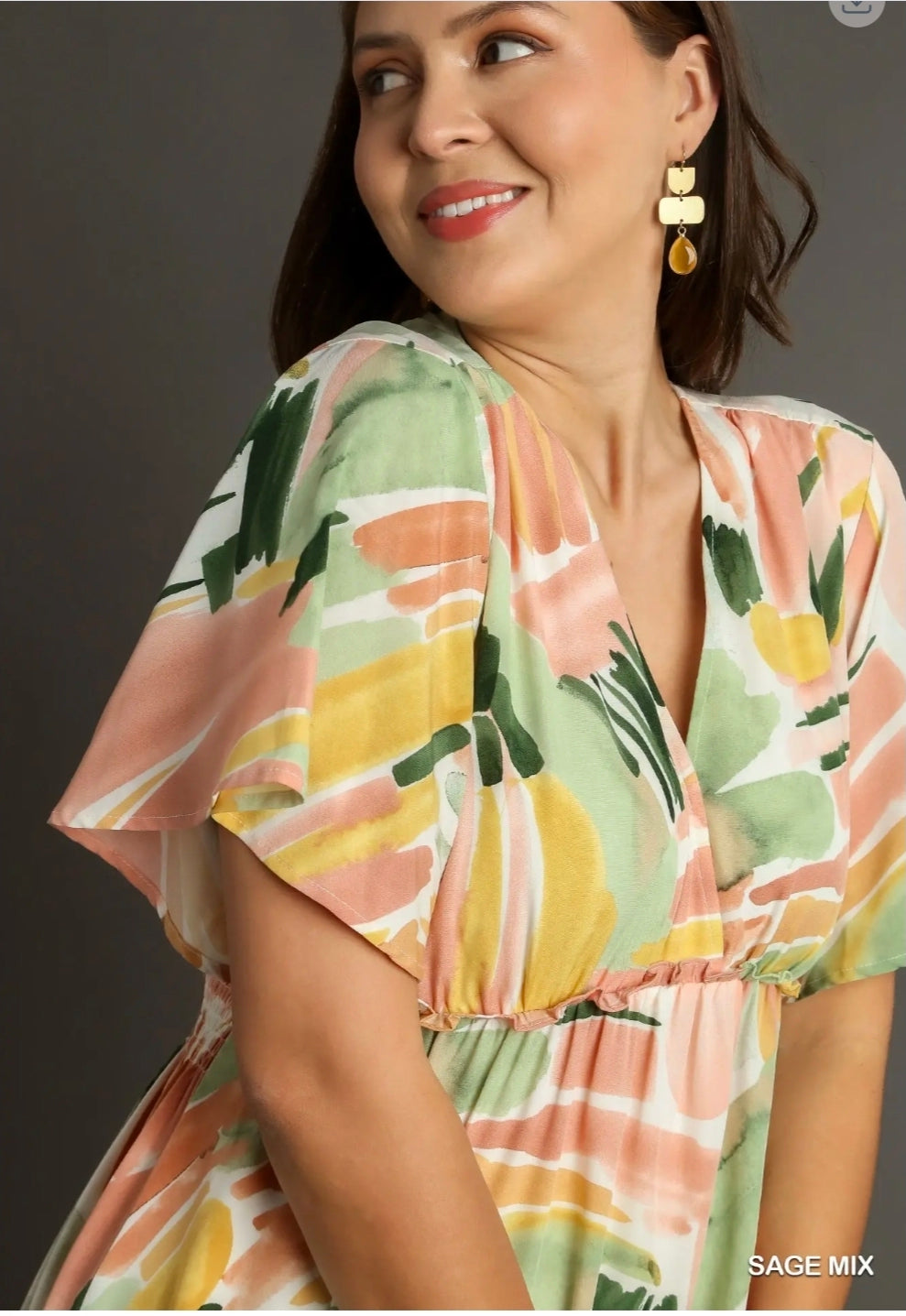 Abstract v neck Tiered A line dress