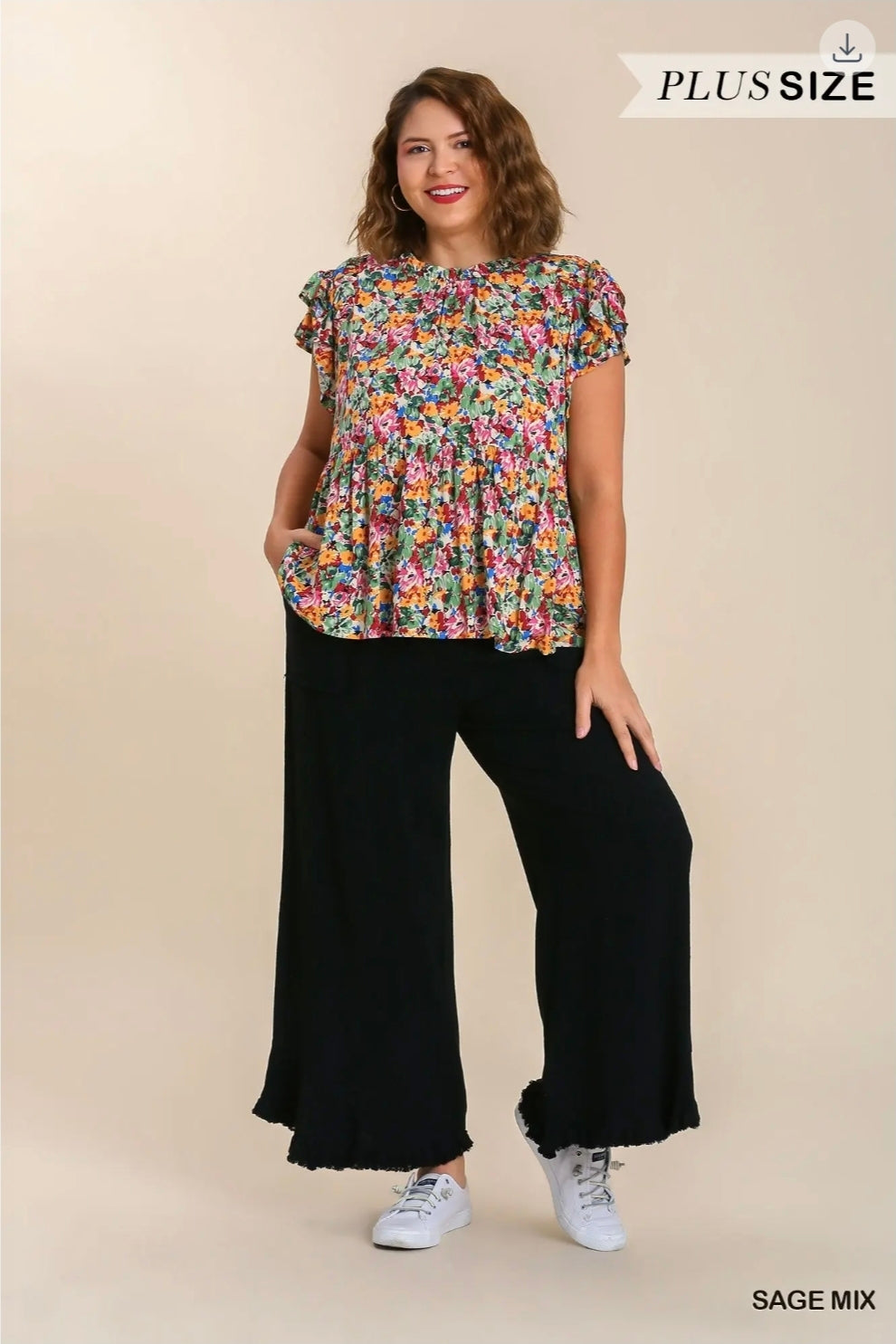 Floral print short sleeve babydoll top