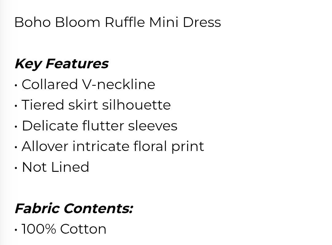 Boho bloom ruffle mini dress