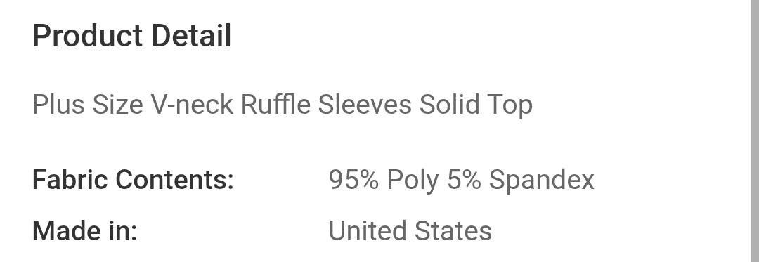 Plus size vneck ruffle sleeves solid top