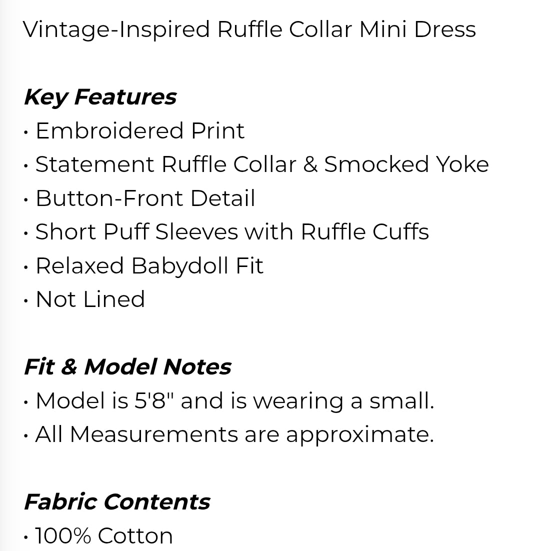 Vintage inspired ruffle collar mini dress