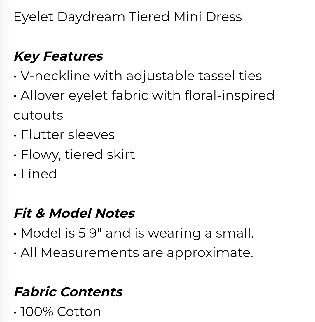 Eyelet daydream Tiered mini dress