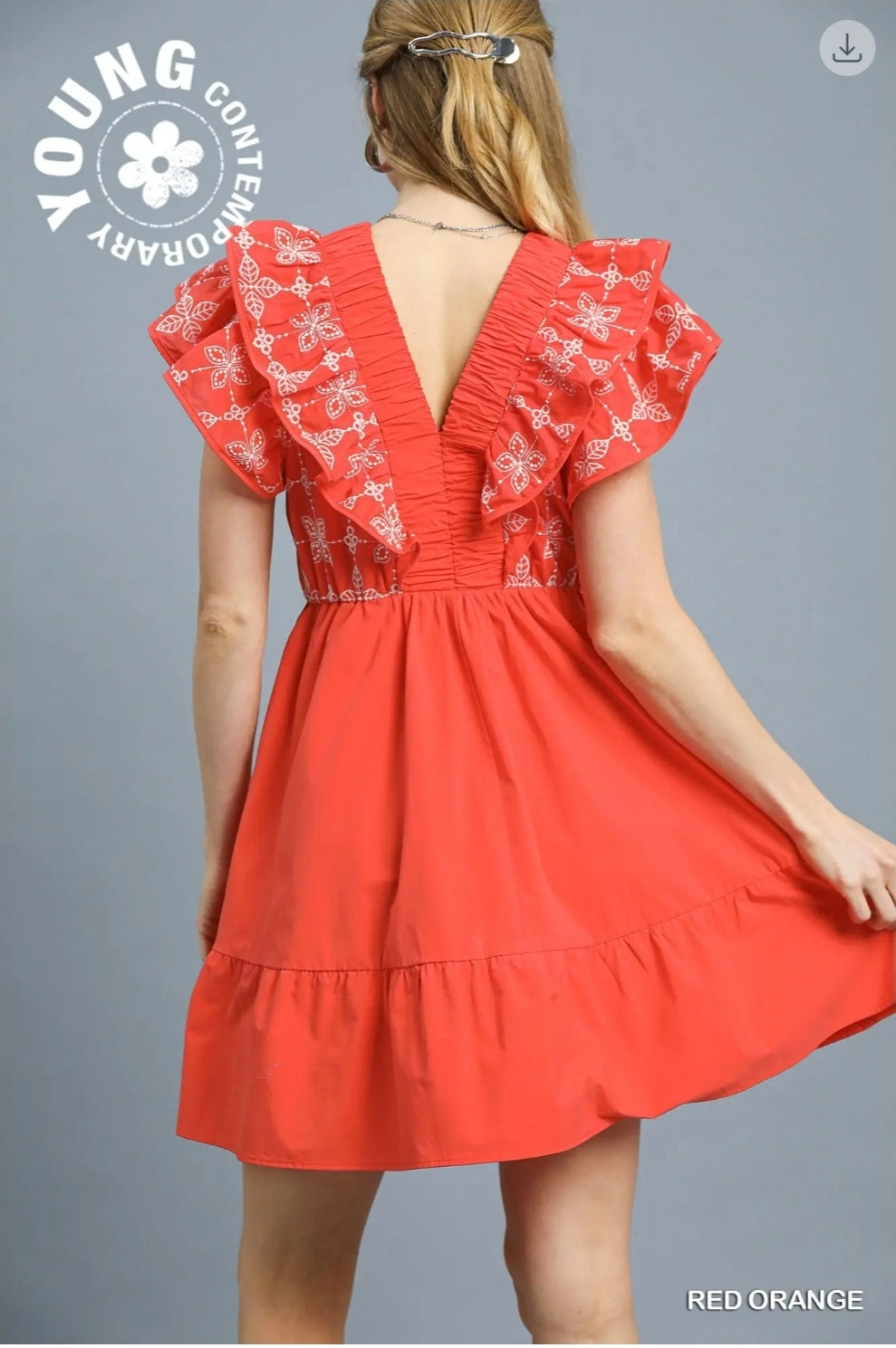 Embroidered ruffle sleeve mini dress