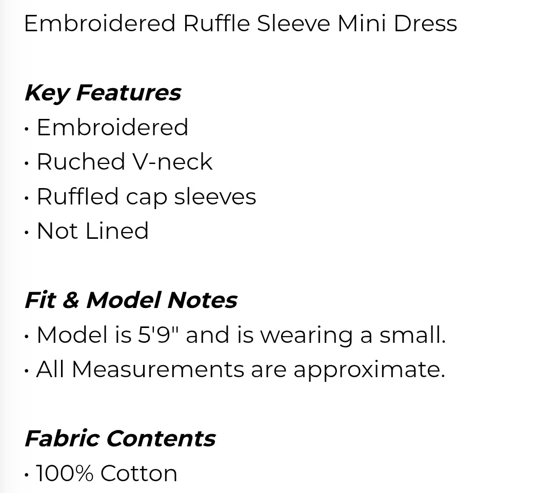 Embroidered ruffle sleeve mini dress