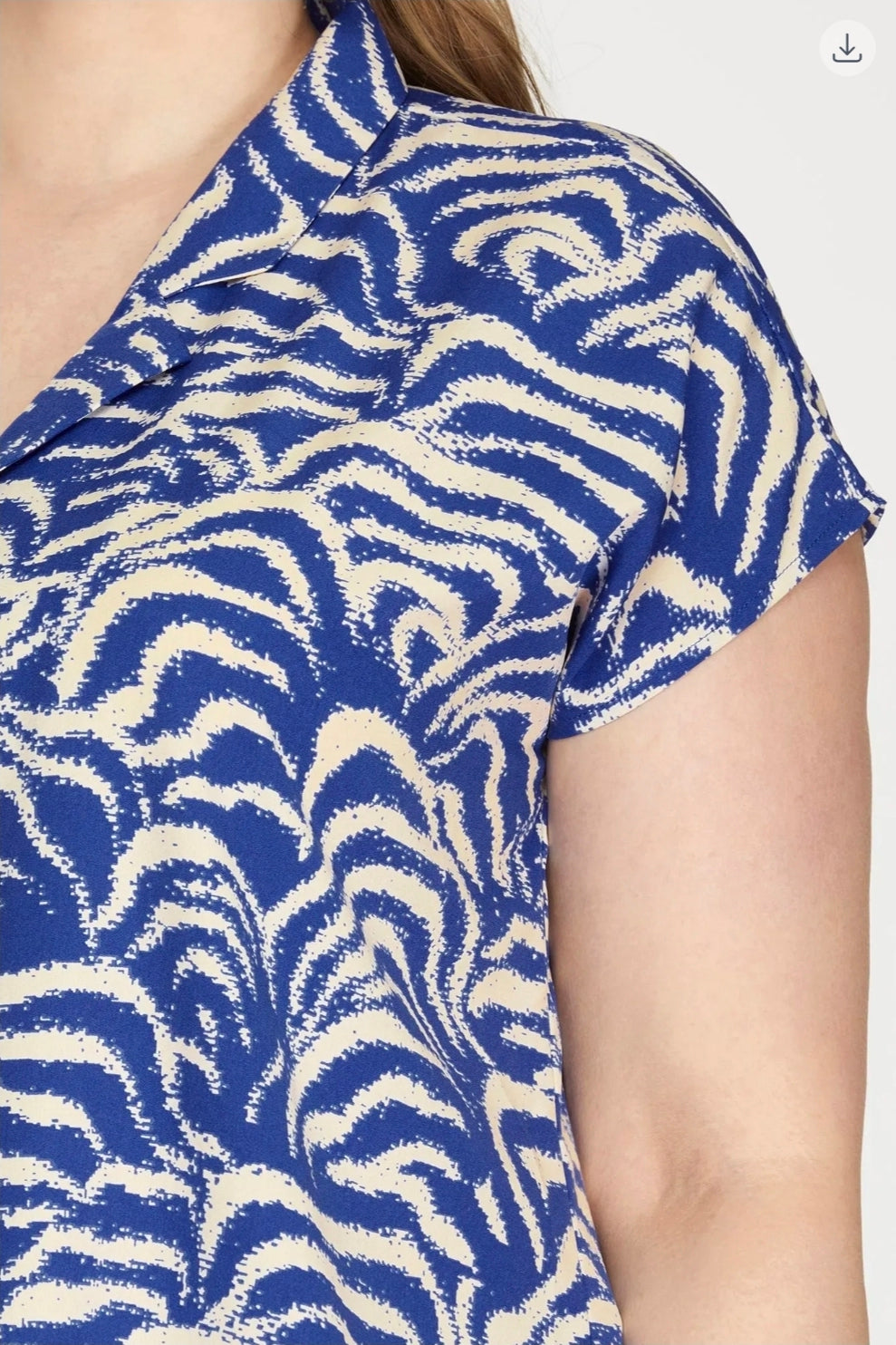 Drop shoulder v neck button down print top