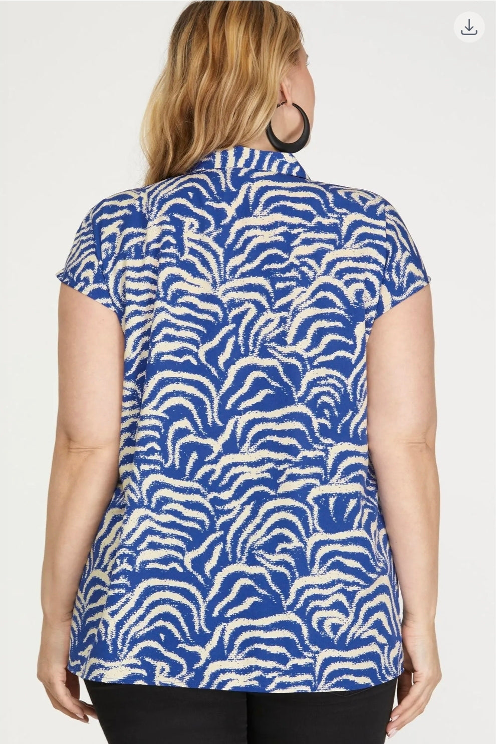 Drop shoulder v neck button down print top
