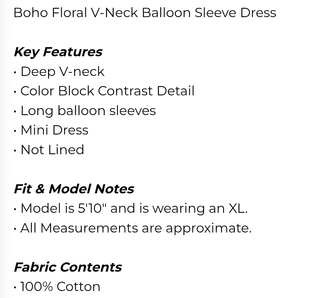 Boho floral v neck ballon sleeve dress