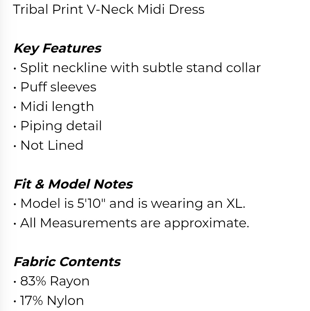 Tribal print v neck midi dress