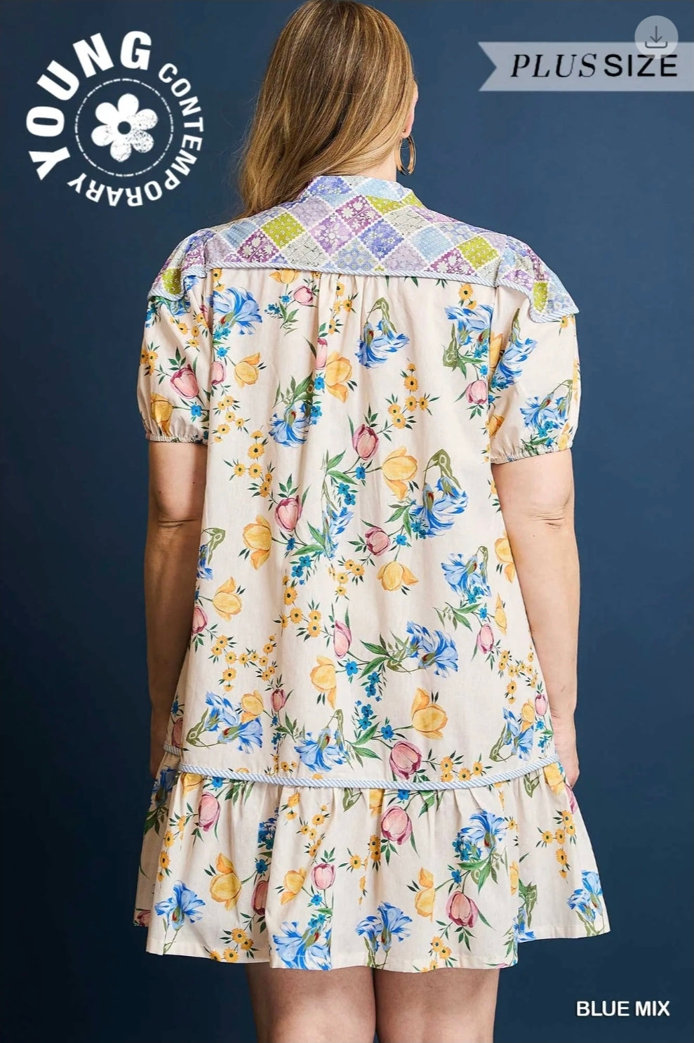 Floral patchwork babydoll dress cream