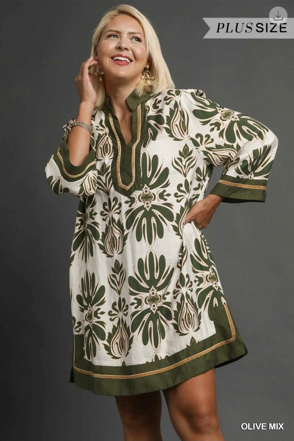 Baroque floral tunic dress with gold trim