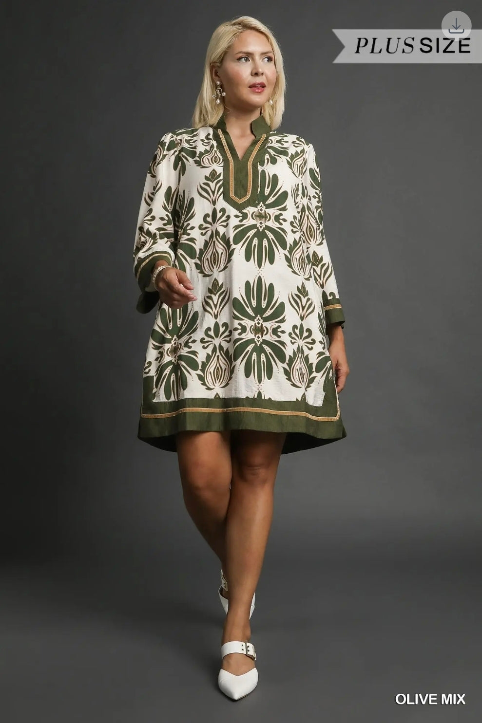 Baroque floral tunic dress with gold trim
