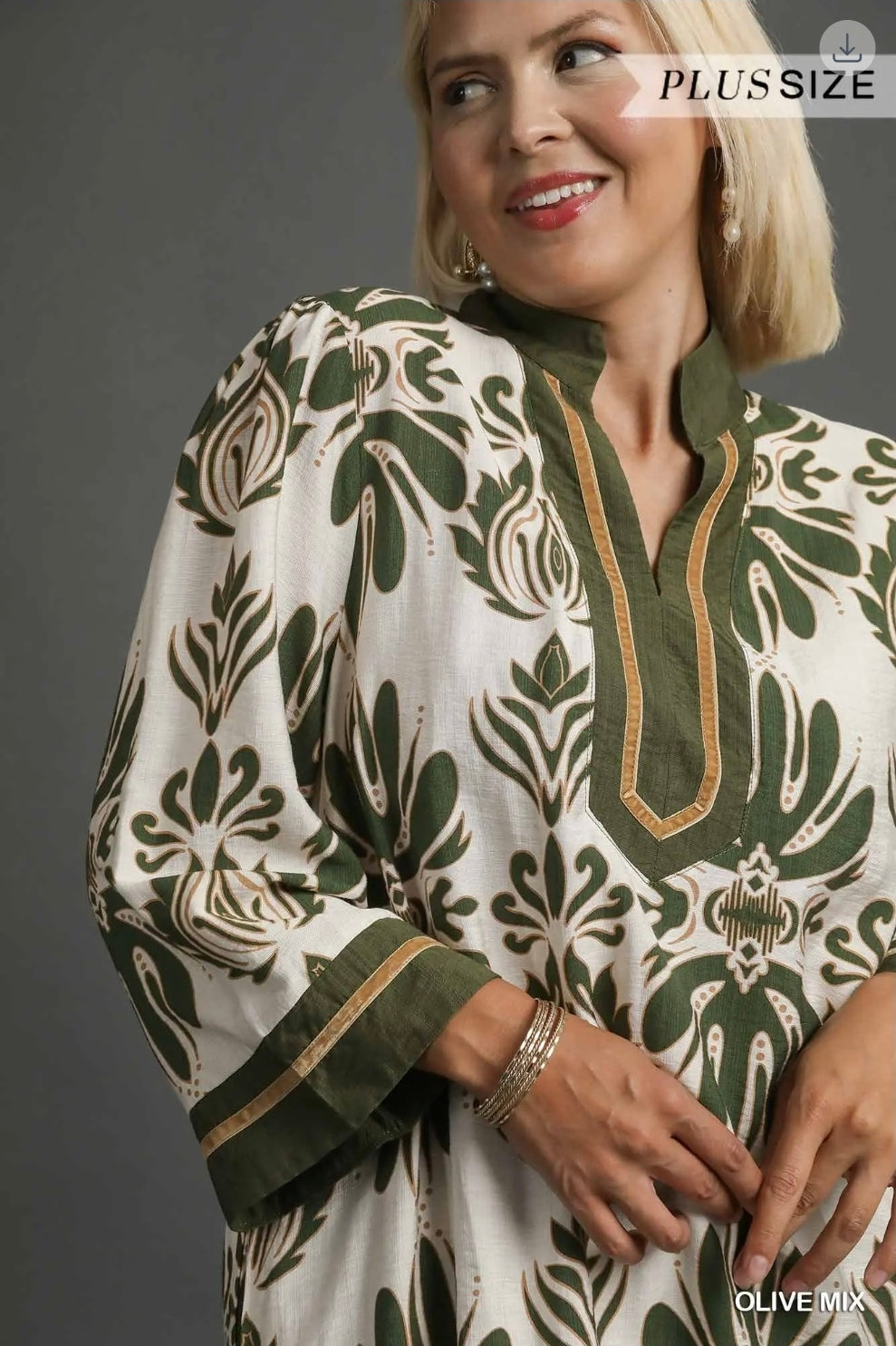 Baroque floral tunic dress with gold trim