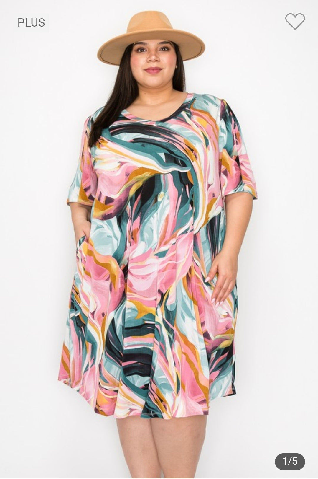 Extra plus v neck wide sleeves dress with pockets