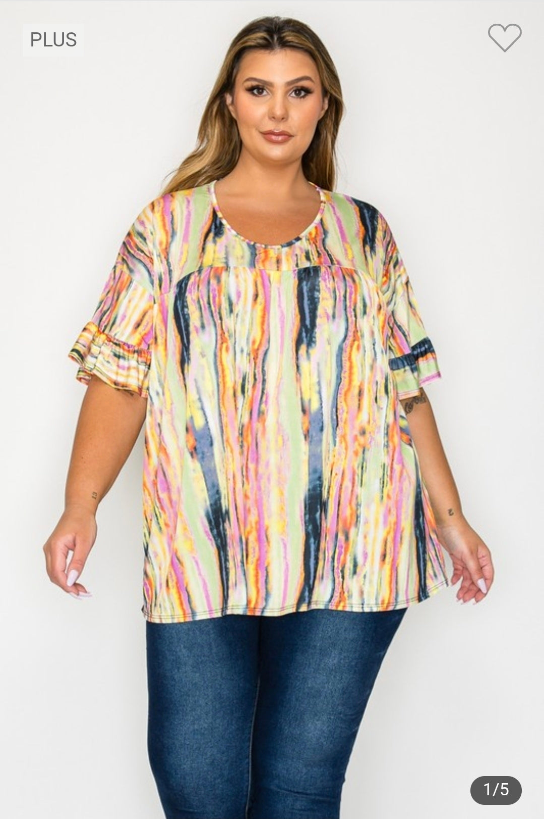 Plus size v neck ruffle sleeves tunic top