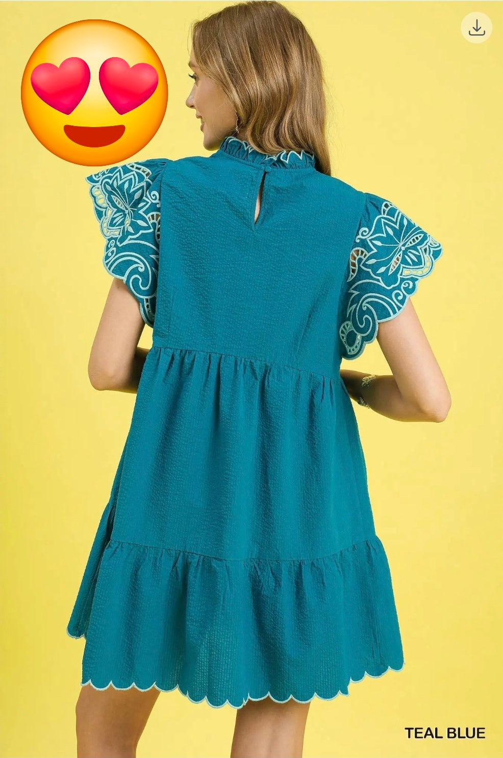 Scallop hem ruffle sleeve mini dress