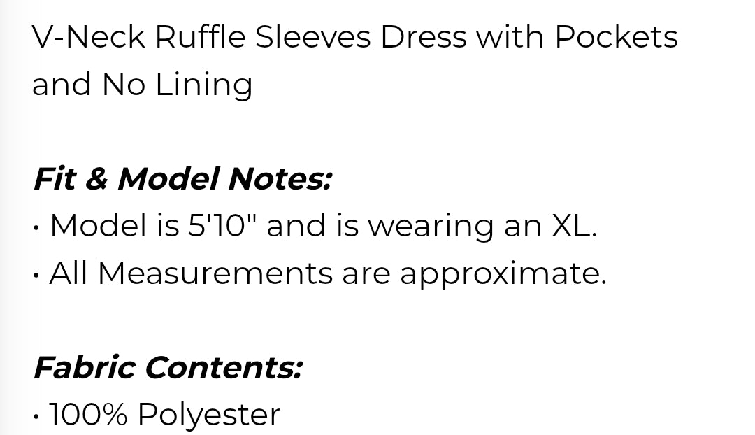 Vneck ruffle sleeves dress with pockets