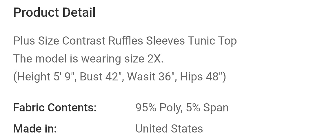 Plus size ruffles sleeves tunic top