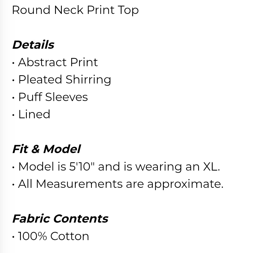 Round neck print top details