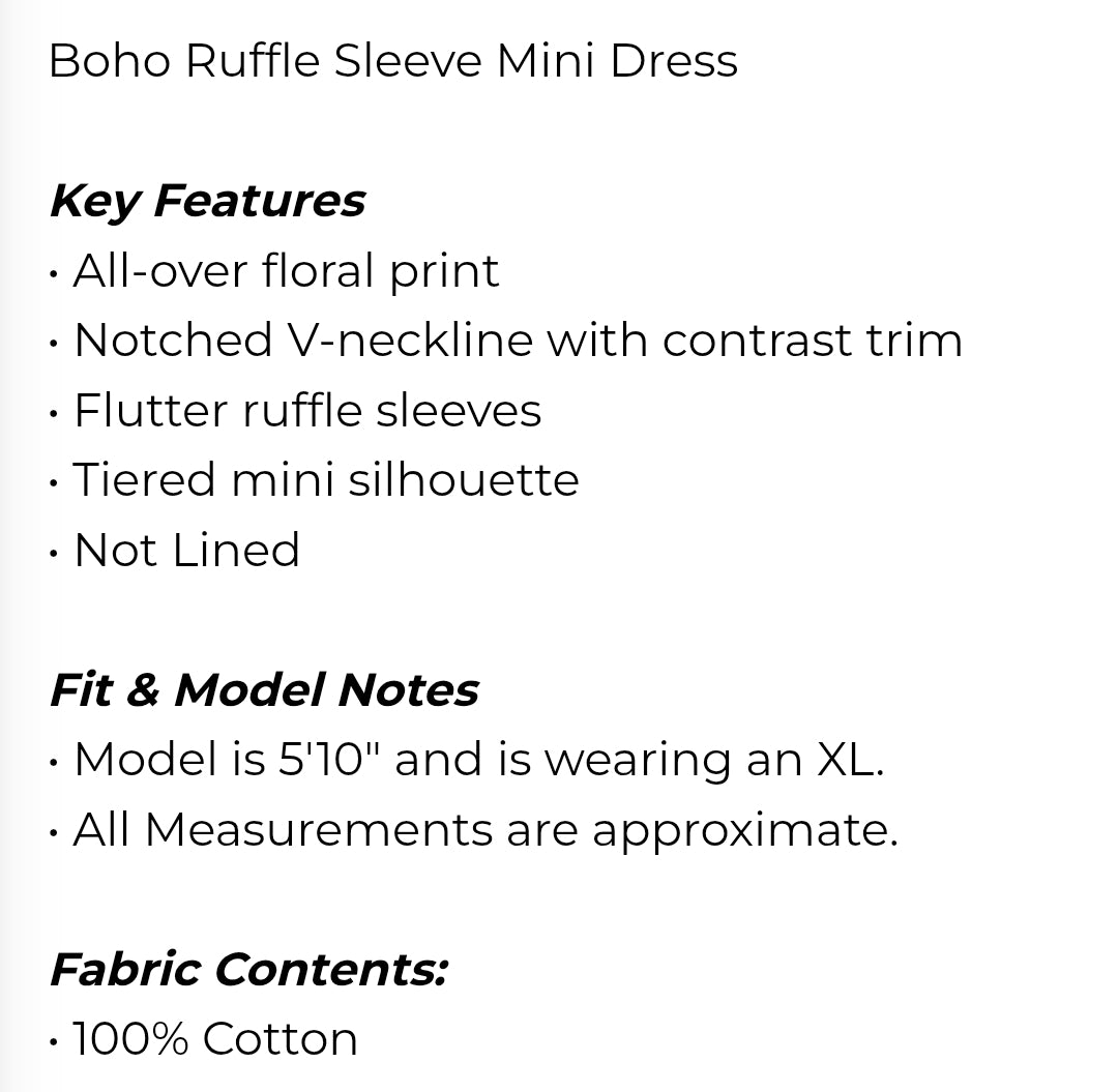 Boho ruffle sleeve mini dress