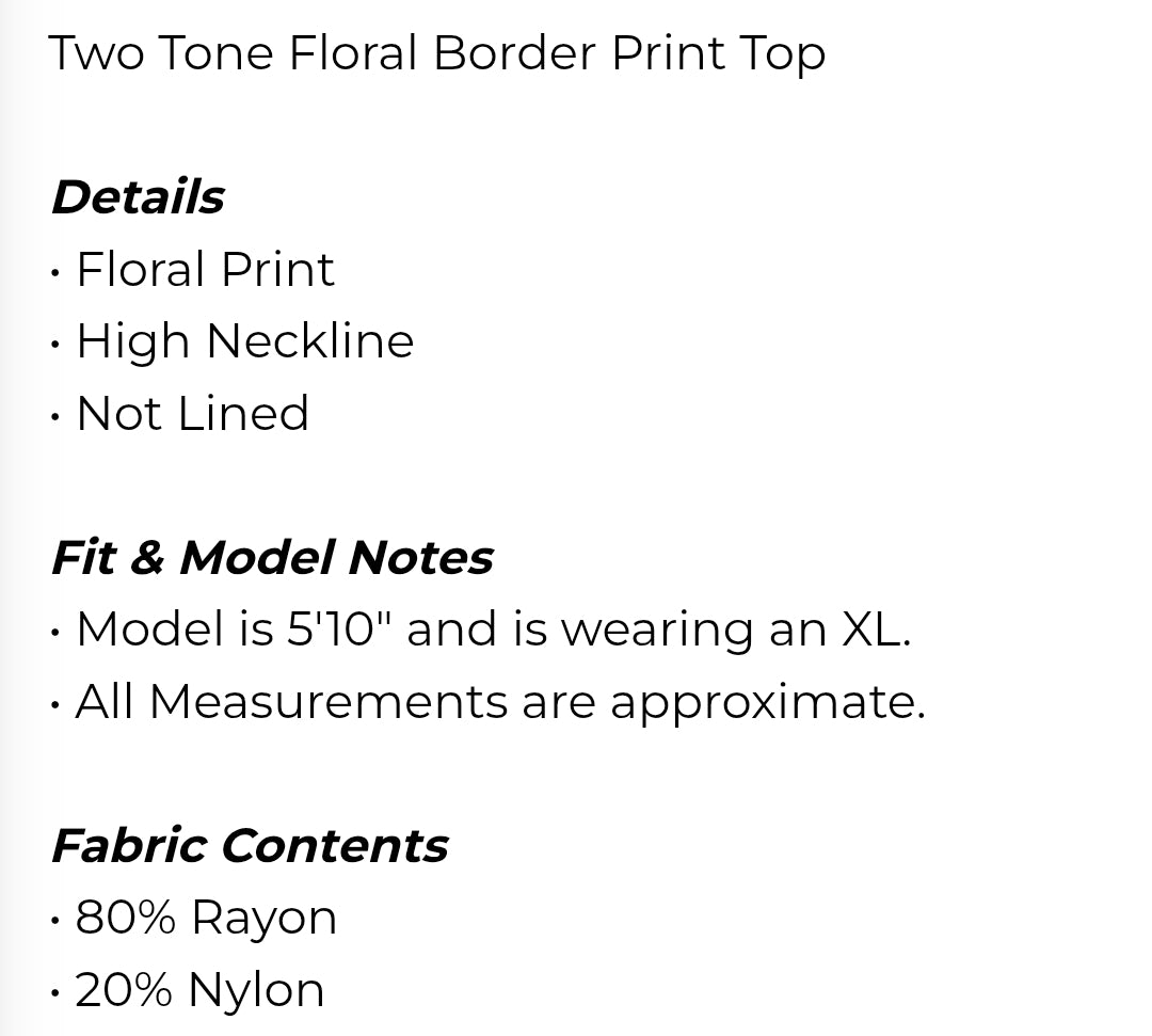 Two tone floral border print top