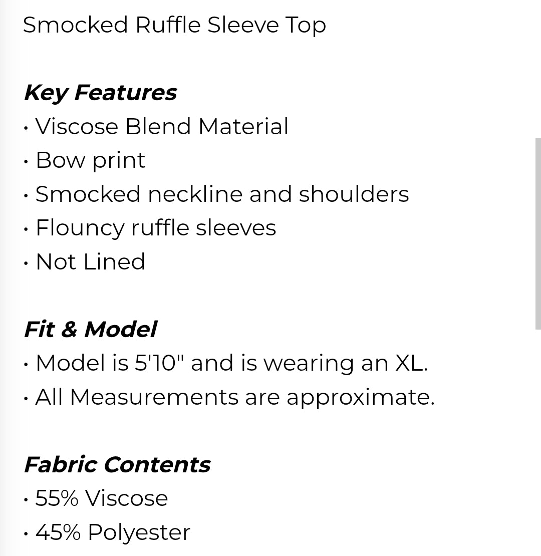 Smocked ruffle sleeve top
