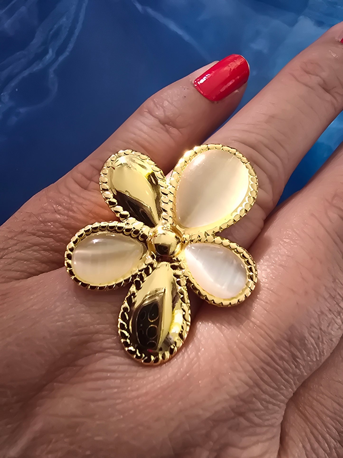 Flower gold ring adjustable