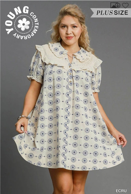 Vintage inspired ruffle collar mini dress