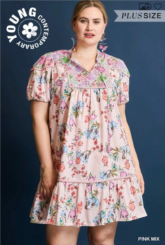 Floral patchwork babydoll dress