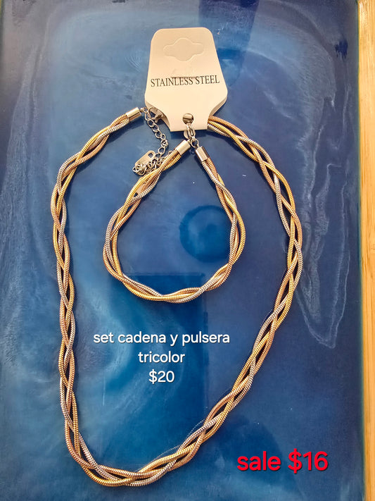 Set cadena y pulsera tricolor
