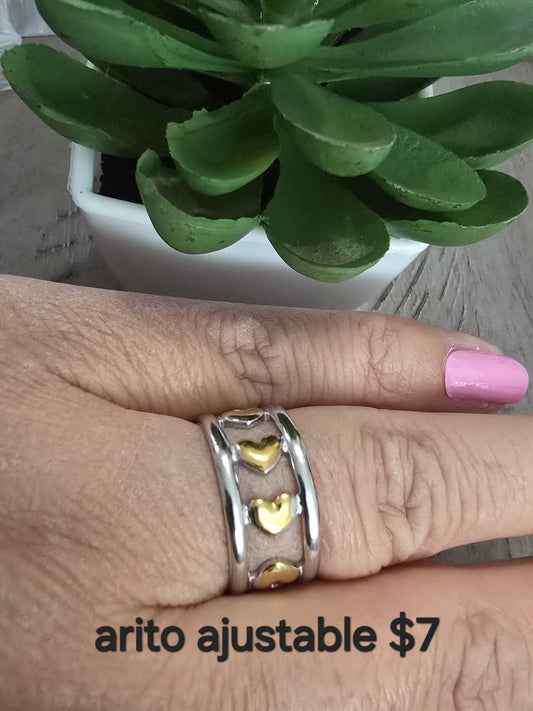 Two tone adjustable heart ring