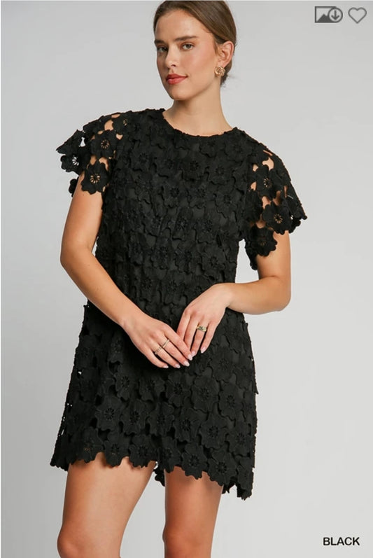 Floral lace black dress