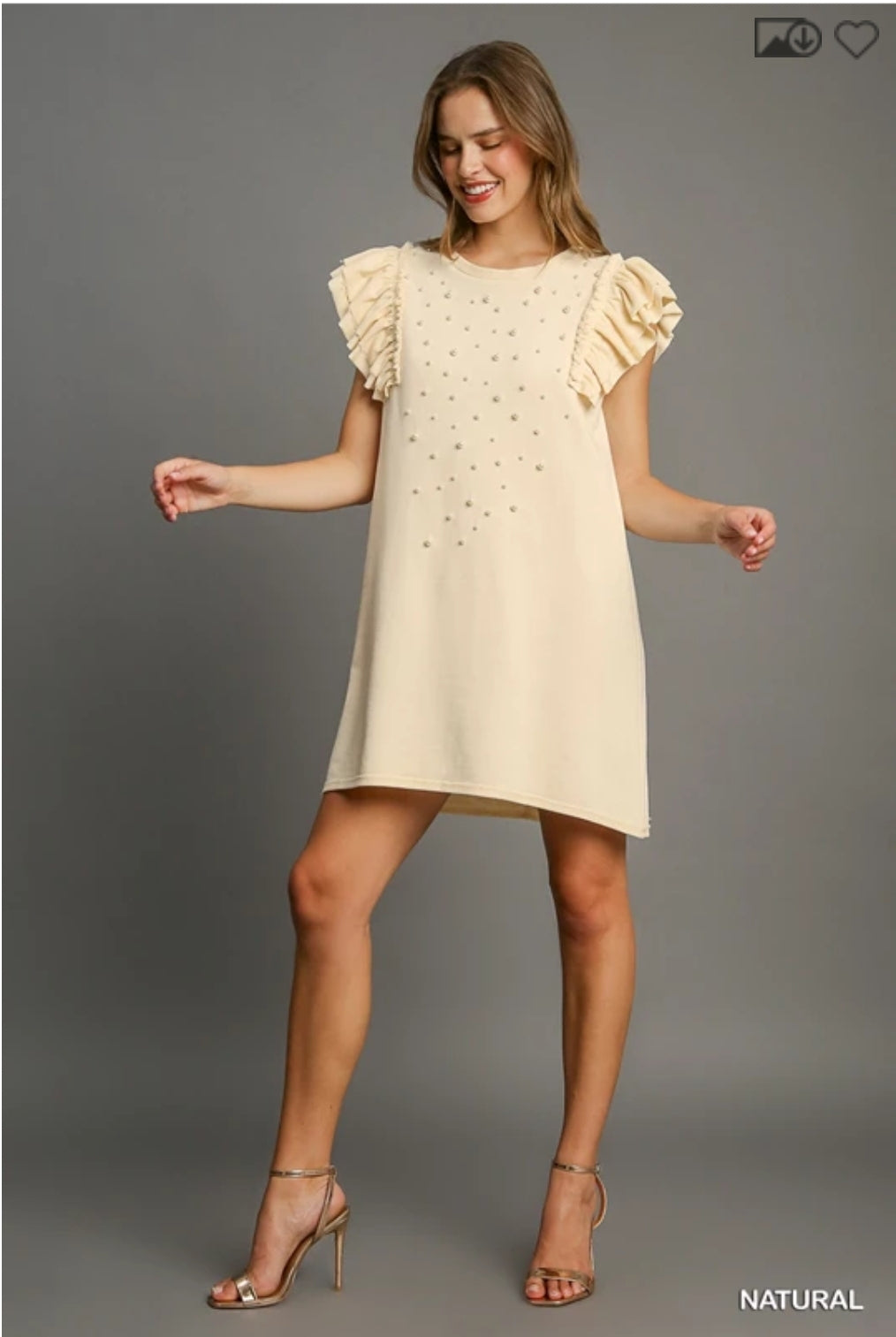 Pearl round neck mini dress