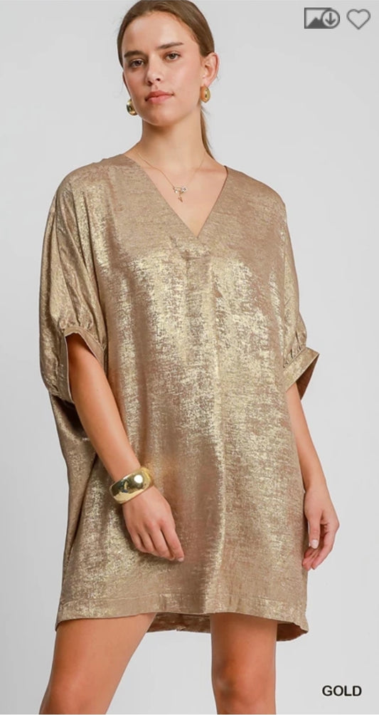 Mettalic oversized mini dress (Gold)