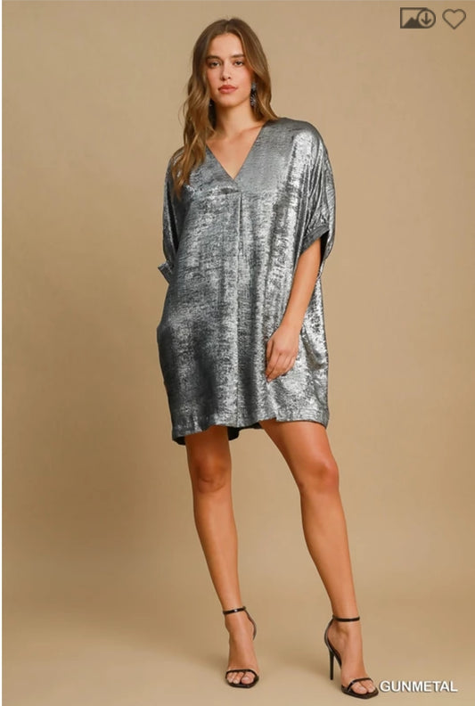 Mettalic oversized mini dress(Gunmetal)