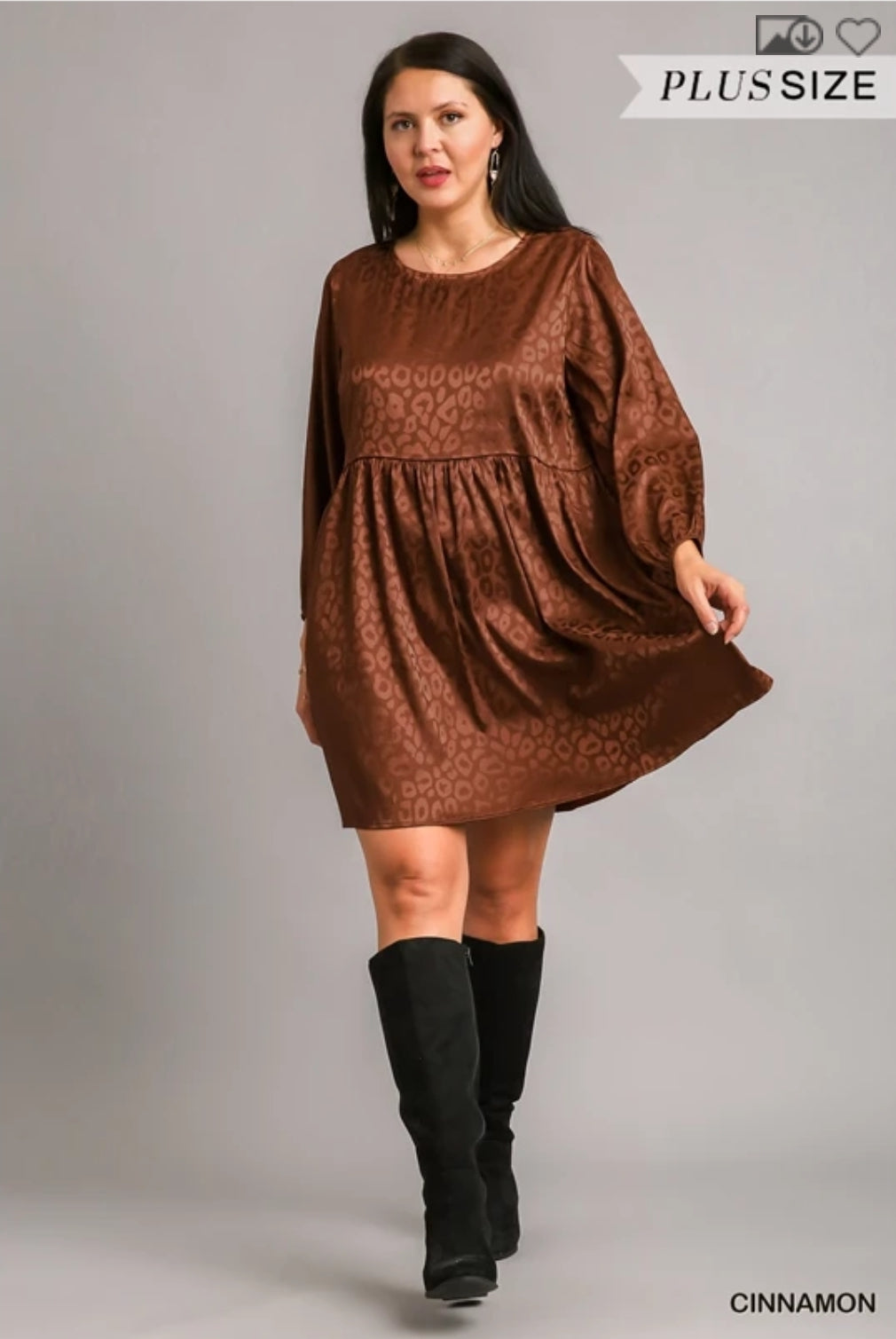 Animal jacquard print long sleeve dress(chocolate)