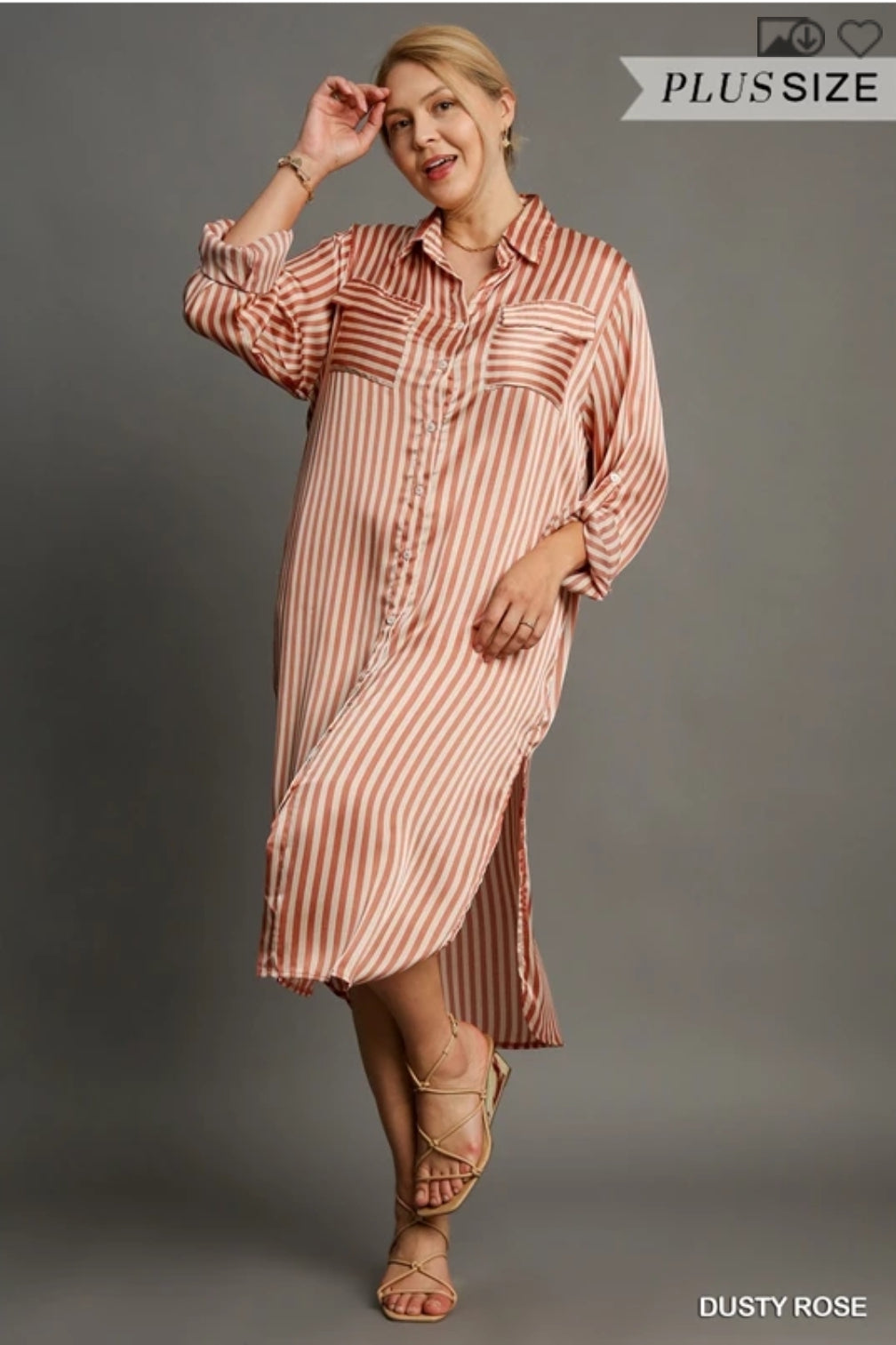 Stripped collared button down midi dress