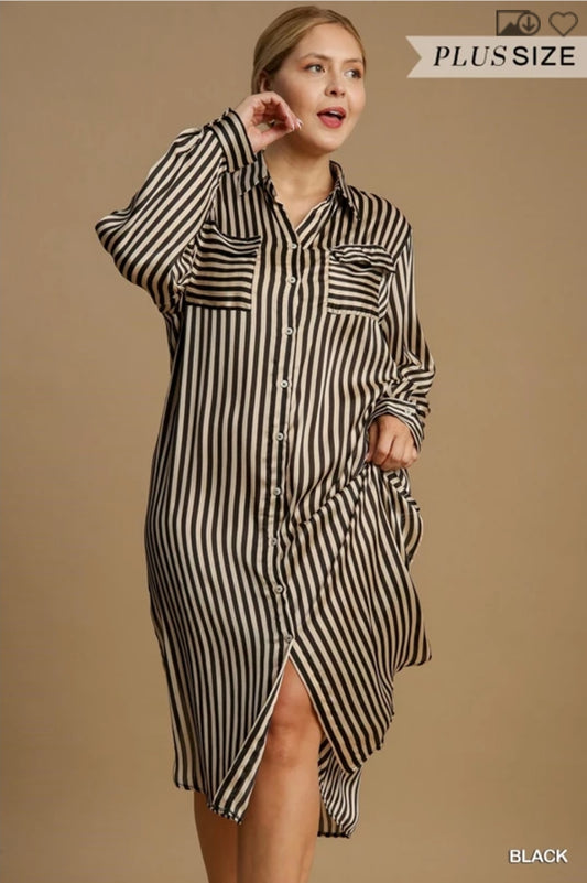 Stripped collared down midi dress