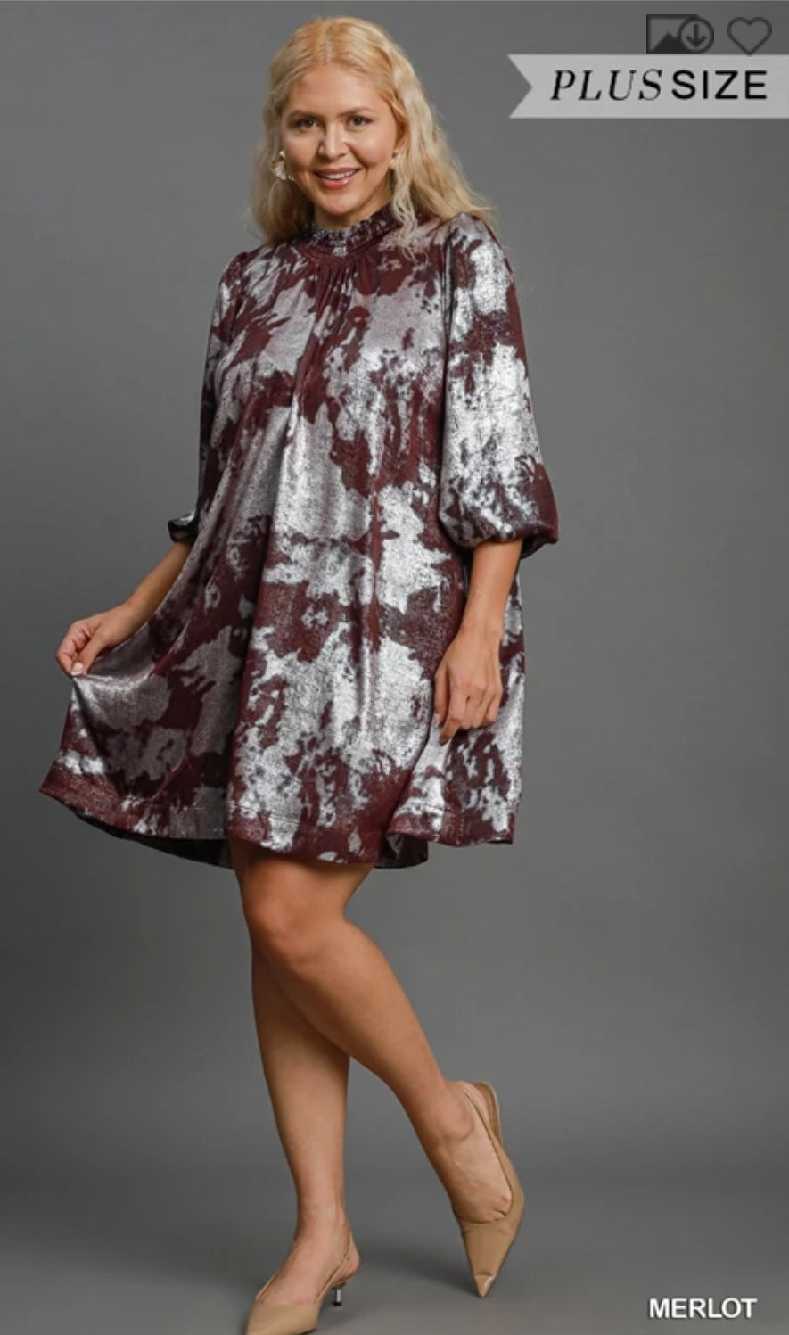 Metallic merlot plus dress