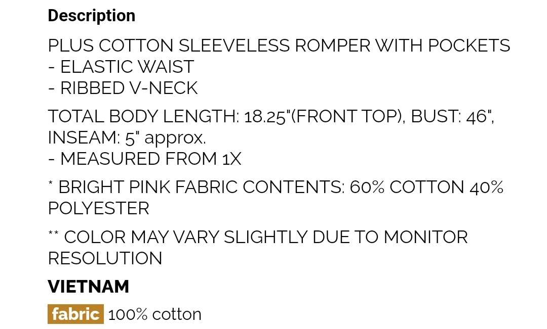 Cotton romper plus size