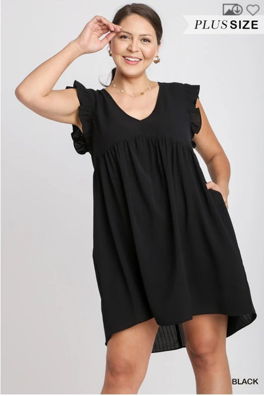 Black Ruffle sleeves plus dress