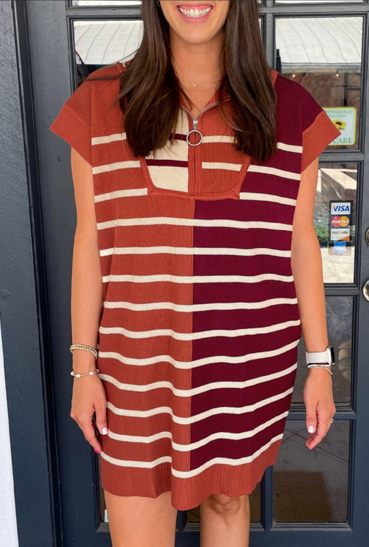 Brown stripe sweater dress