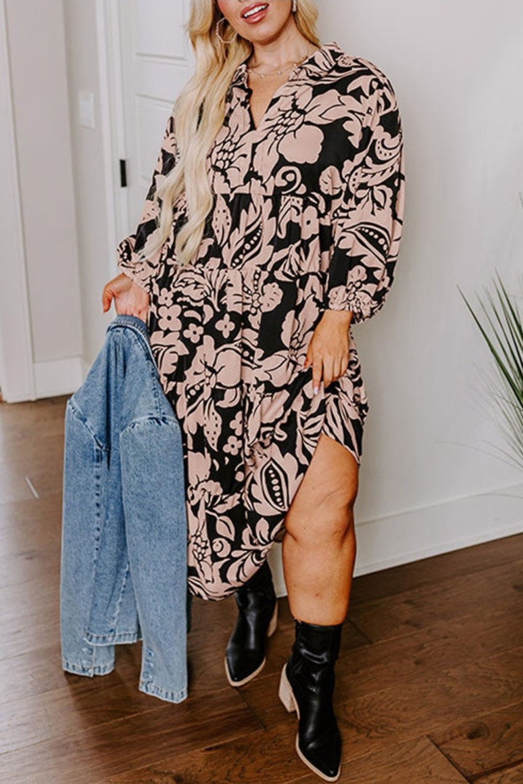 Black floral print dress plus