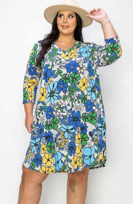 Plus size print dress with pockets