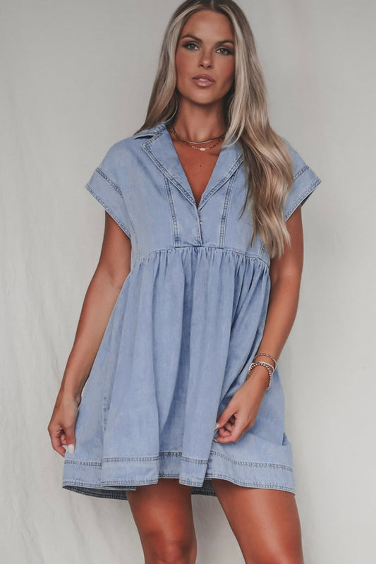 High waist denim baby doll dress