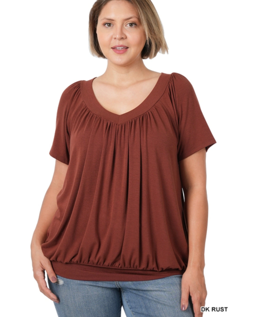 Plus v neck short sleeve top